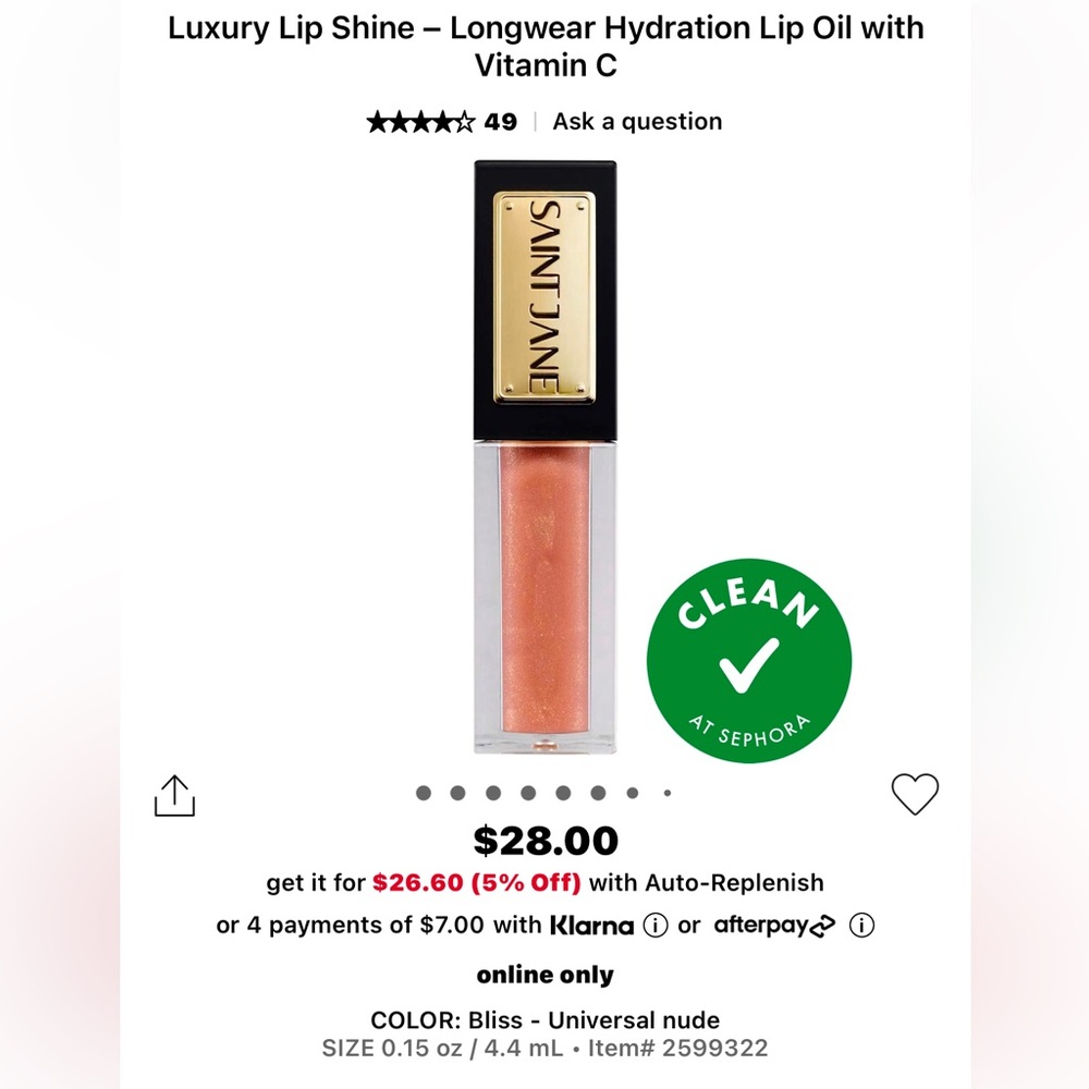 Saint Jane lip shine/ lip oil gloss- Bliss